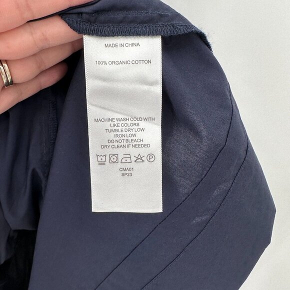 Quince Navy Blue Organic Cotton Tiered Maxi Dress sz S Women's Pockets Poplin - Picture 8 of 9